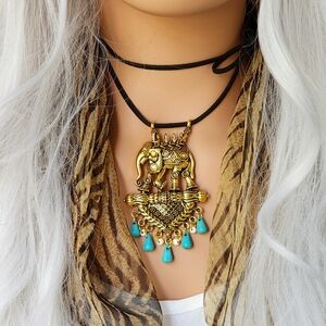 Gypcy BOHO CHIC Ethnic Unique Necklace Antique Gold Elephant Designer Jewelry